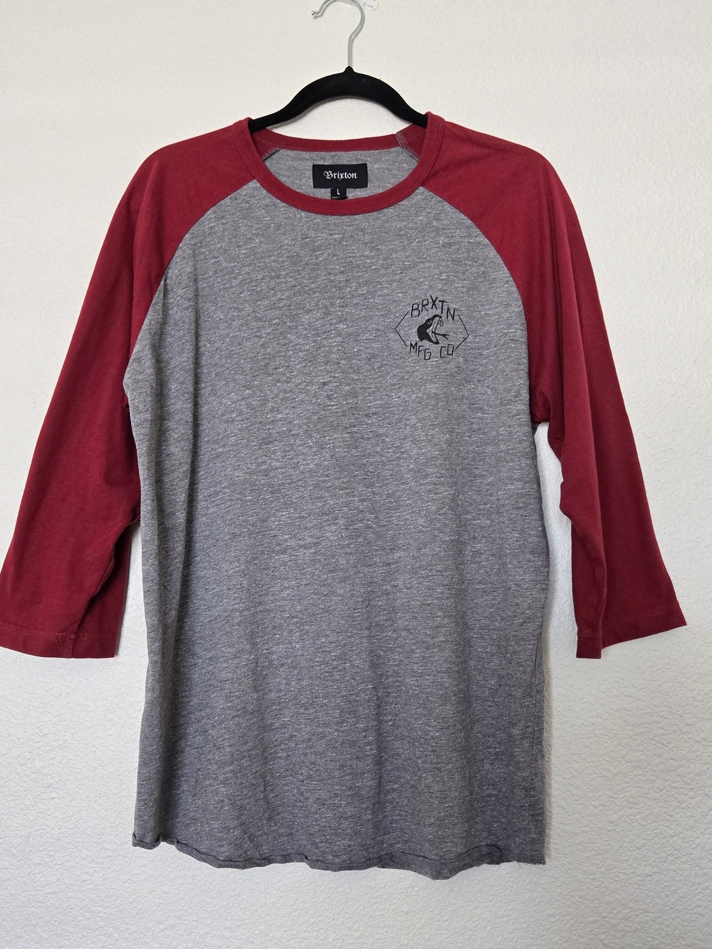 Brixton Grey Heather Bodice with Red Raglan 3/4 Sleeve Tee